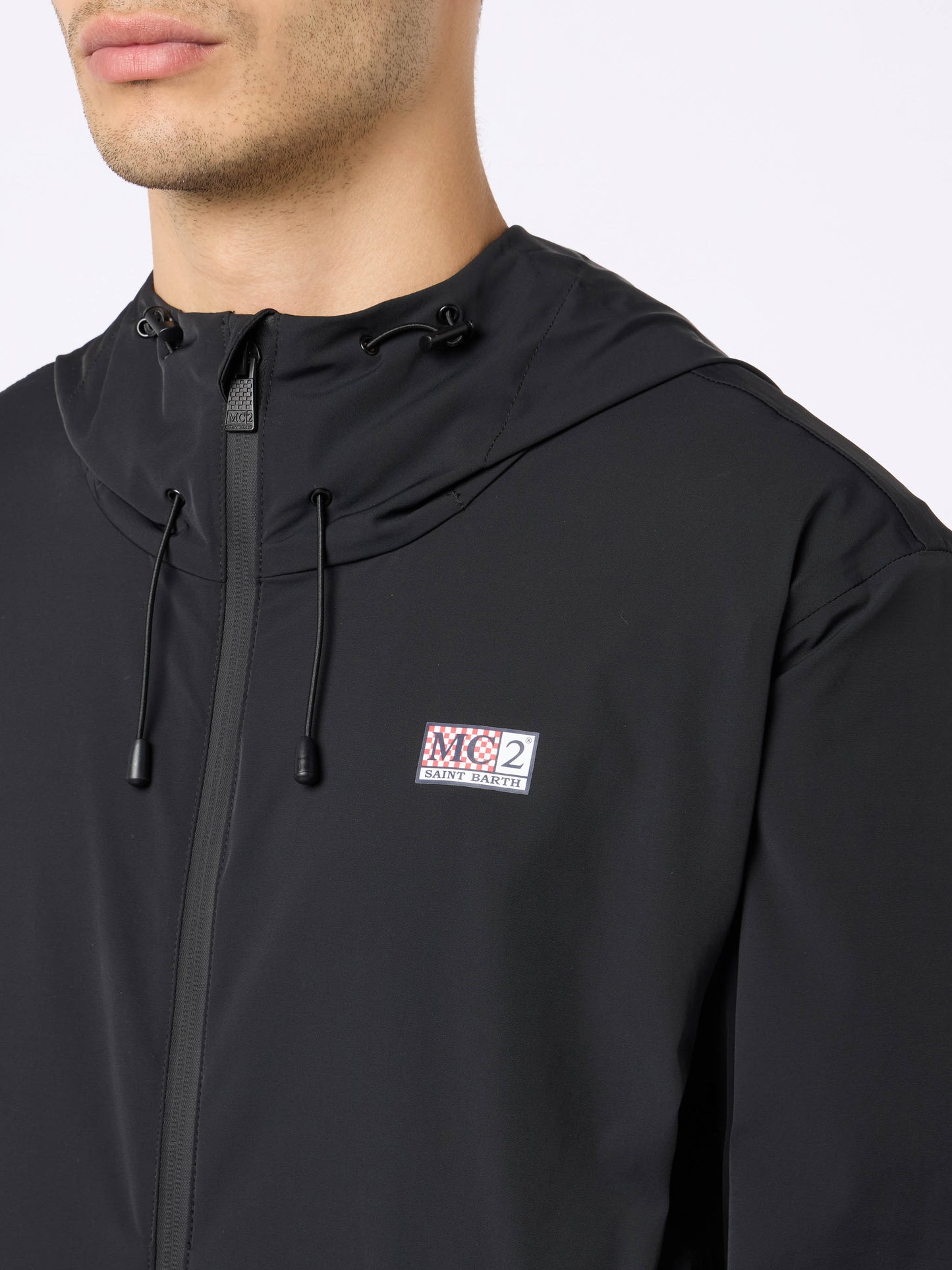 Man hooded lightweight black fabric windbreaker Sloop - MC2 Saint Barth