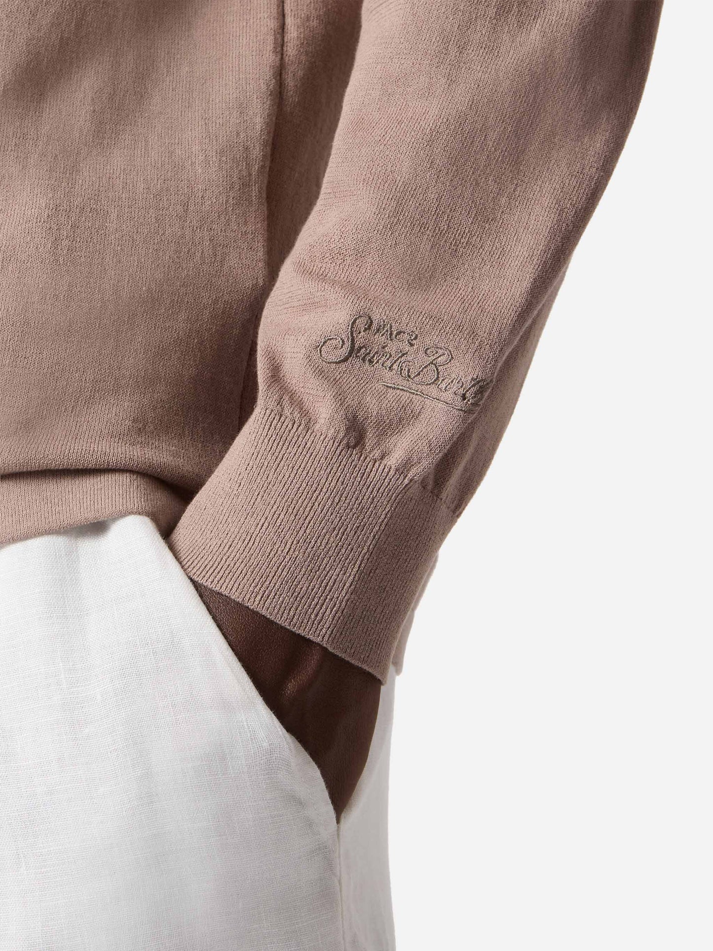 Polo Sloan a maniche lunghe in cotone pregiato high twist tinta unita tortora