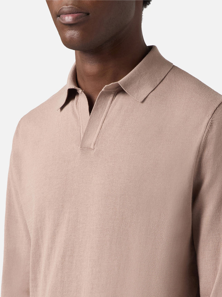 Sloan long-sleeve solid taupe polo in premium high-twist cotton