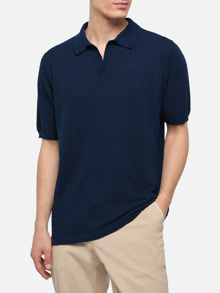 Polo Sloan Terry senza bottoni in spugna blu navy