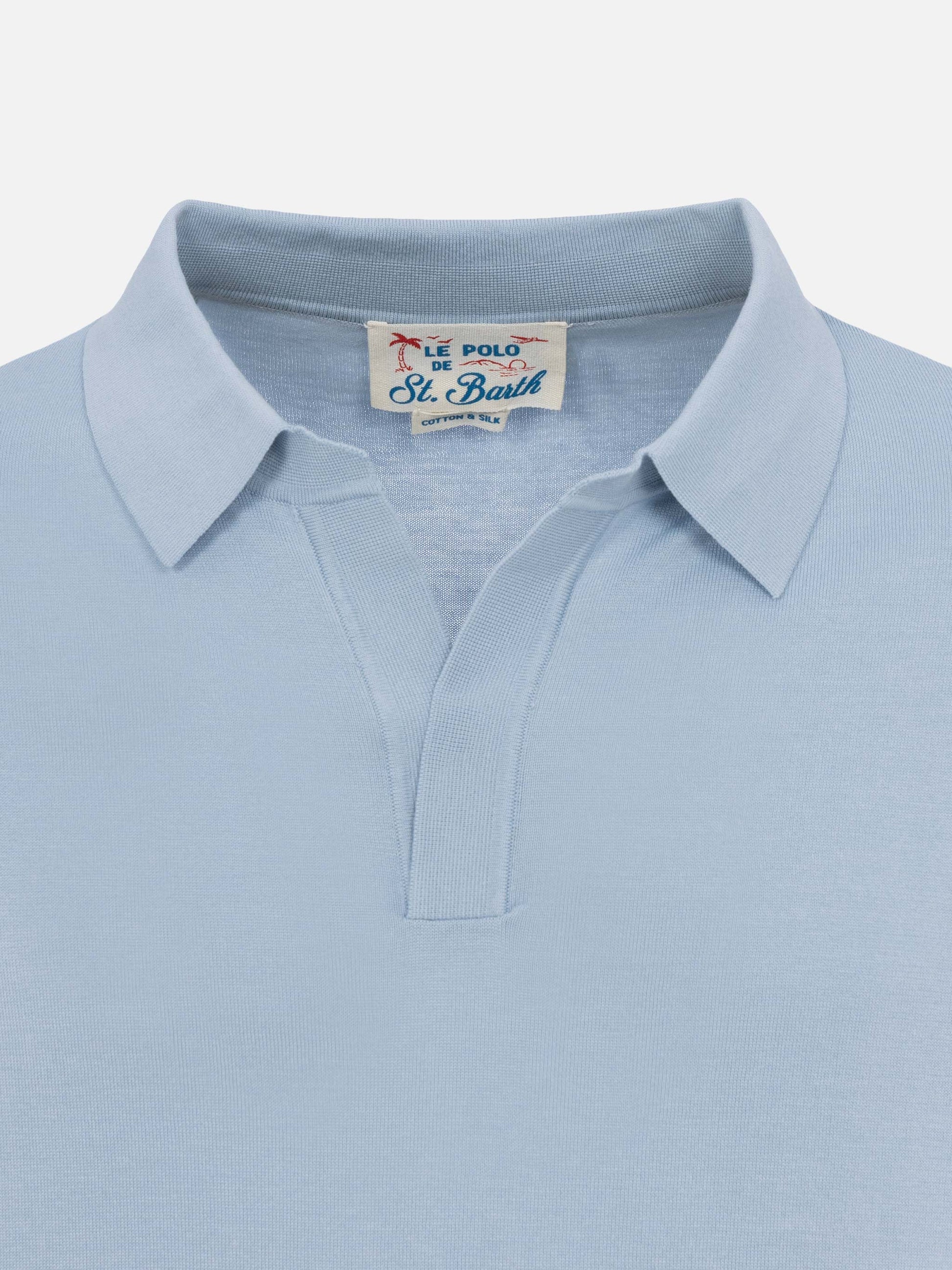 Sloan light blue silk cotton knitted polo shirt - MC2 Saint Barth