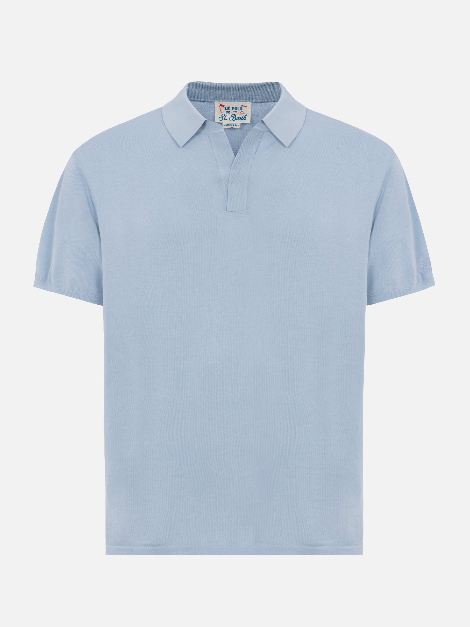 Sloan light blue silk cotton knitted polo shirt - MC2 Saint Barth
