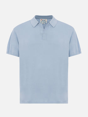 Sloan light blue silk cotton knitted polo shirt - MC2 Saint Barth