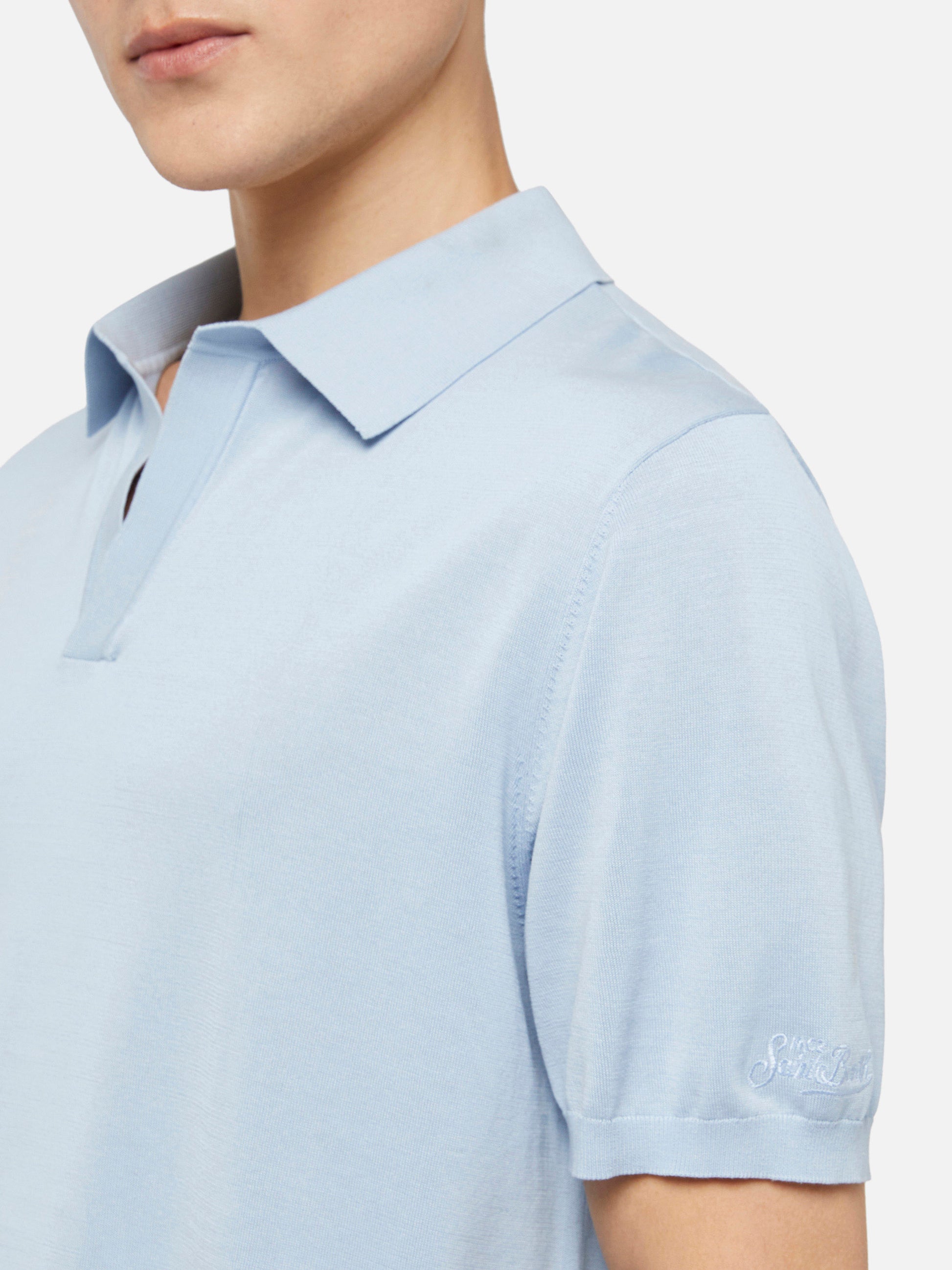 Sloan light blue silk cotton knitted polo shirt - MC2 Saint Barth