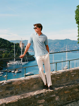 Sloan light blue silk cotton knitted polo shirt