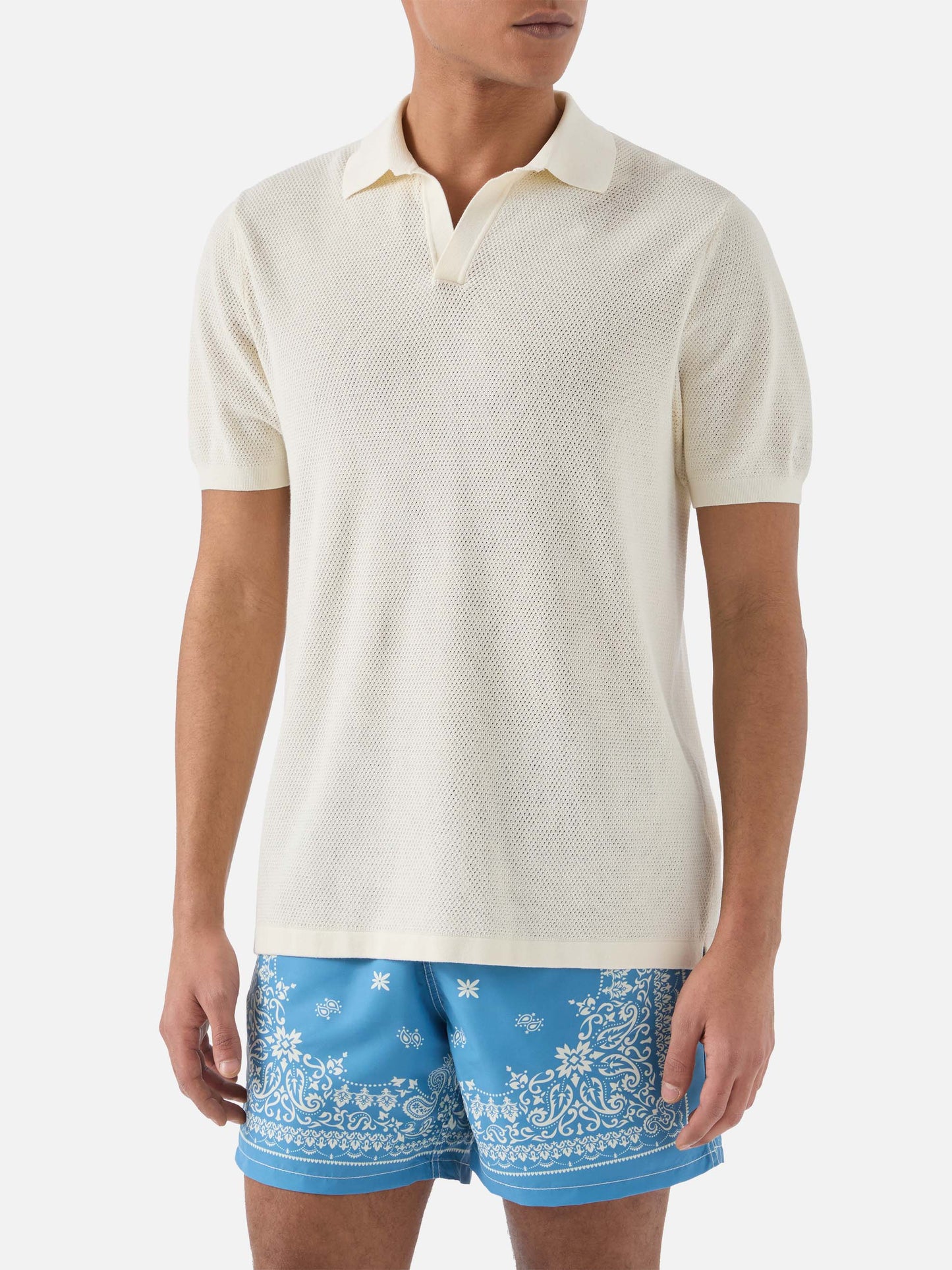 Polo Sloan Mesh in cotone pregiato high twist tinta unita beige