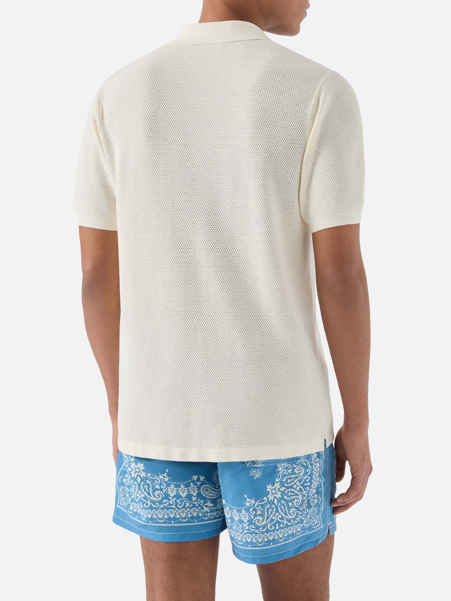 Polo Sloan Mesh in cotone pregiato high twist tinta unita beige