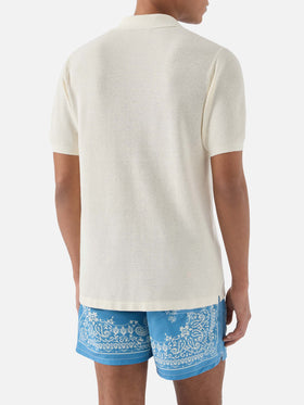 Polo Sloan Mesh in cotone pregiato high twist tinta unita beige