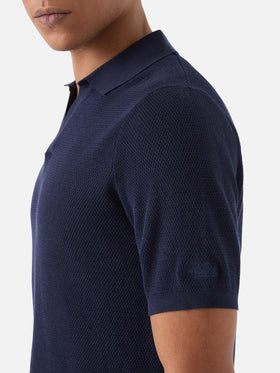 Polo Sloan Mesh in cotone pregiato high twist tinta unita blu