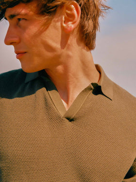 Sloan Mesh military green polo in premium high-twist cotton