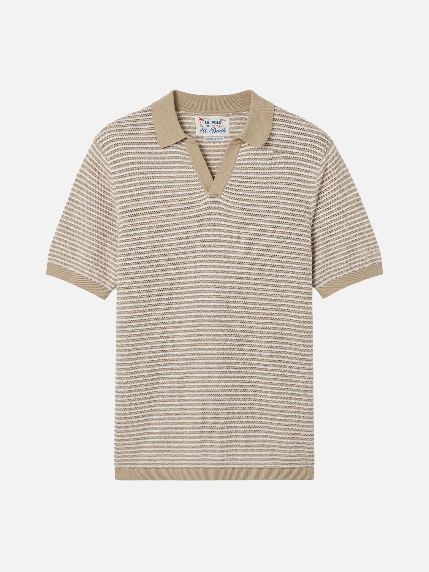 Polo Sloan in cotone pregiato high twist a righe beige