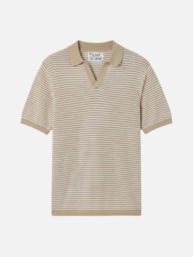Polo Sloan in cotone pregiato high twist a righe beige