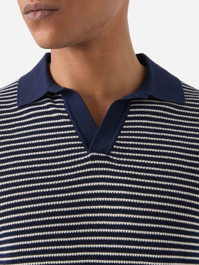 Polo Sloan in cotone pregiato high twist a righe bianche e blu