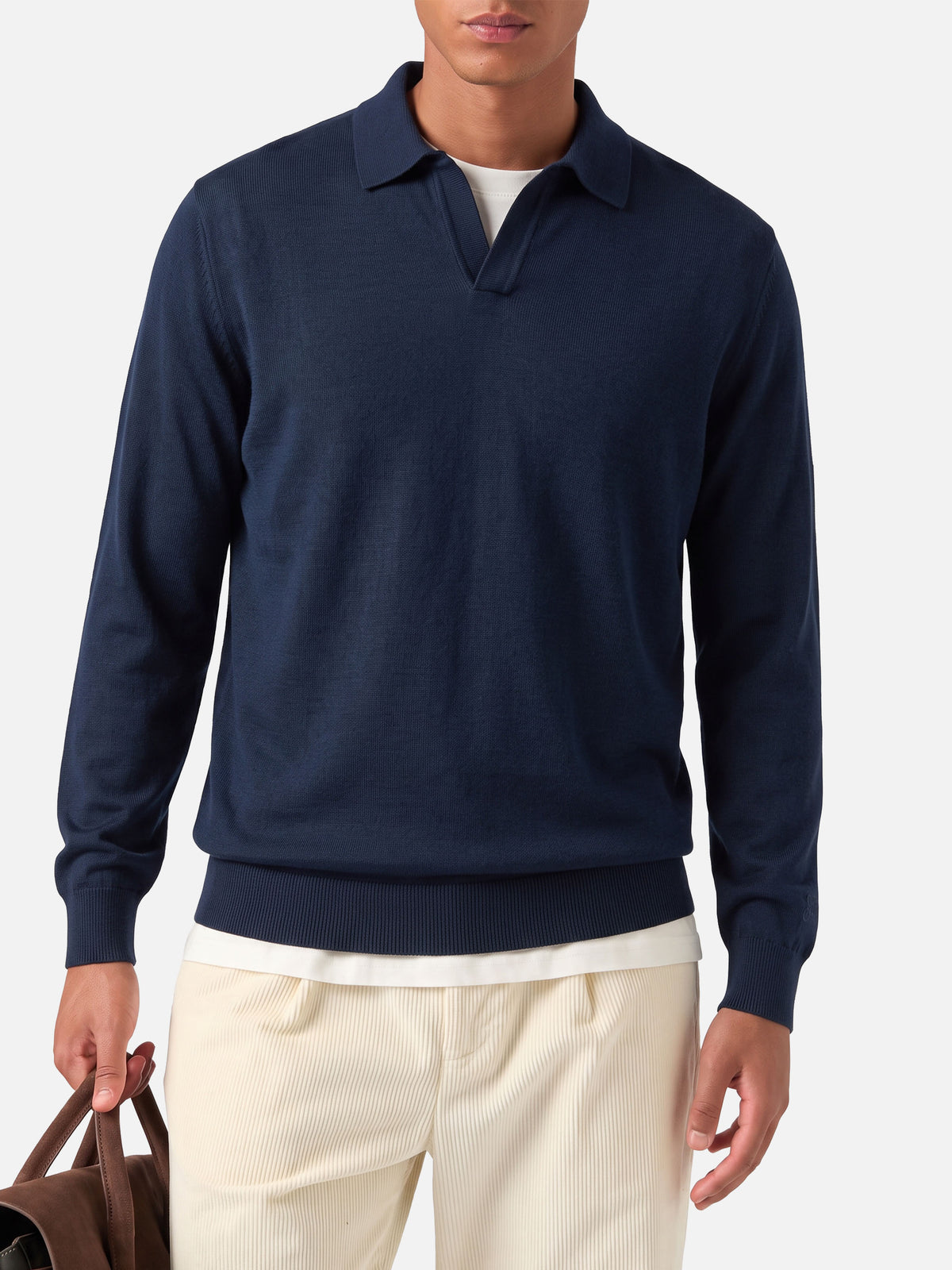 Polo Sloan azul marino de manga larga blue en tejido de algodón y seda 