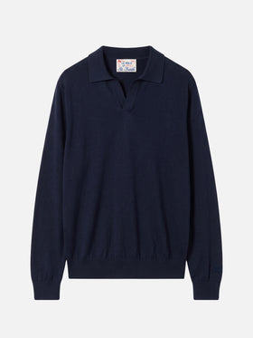 Polo Sloan azul marino de manga larga blue en tejido de algodón y seda 