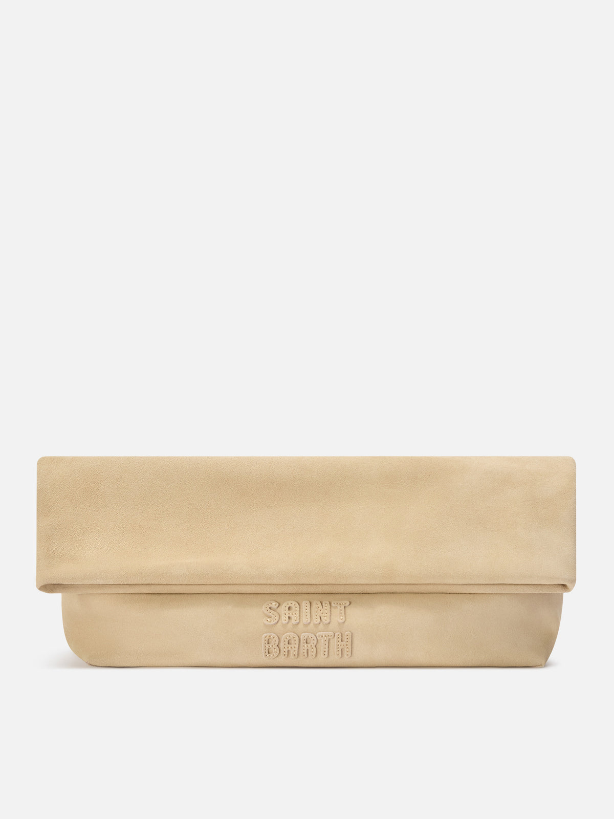 Maxi pouch de ante beige con parche con logo 