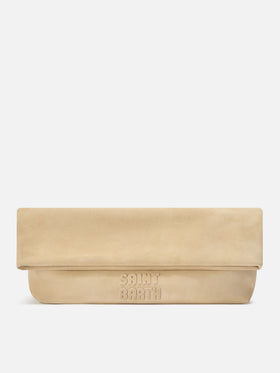 Maxi pouch de ante beige con parche con logo 