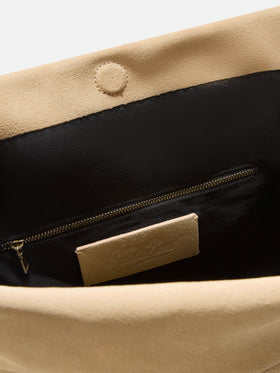 Maxi pouch de ante beige con parche con logo 