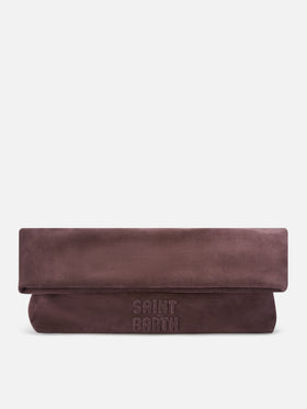 Pochette Maxi marrone in camoscio con patch logo