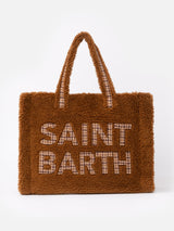 Brown teddy Soft Bag with Saint Barth checkered logo