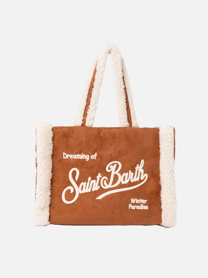 Kamelbraune Soft Bag Small mit Saint Barth Logo und Schultergurt