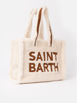 Borsa piccola morbida bianca Teddy con logo Saint Barth e tracolla