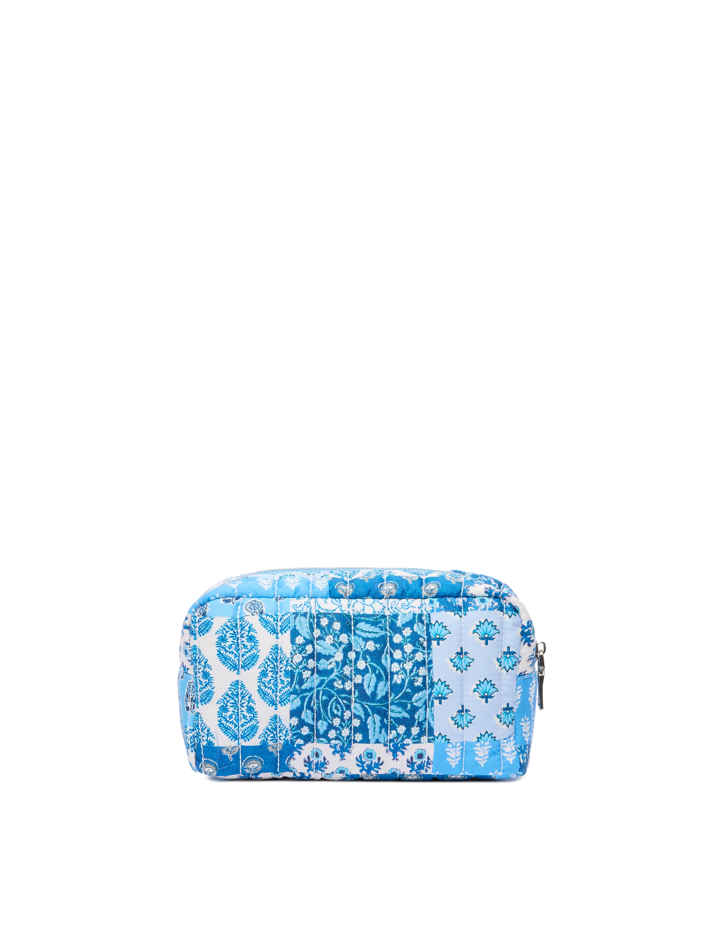 Weicher Beutel mit Steppmuster und blauen Blumen