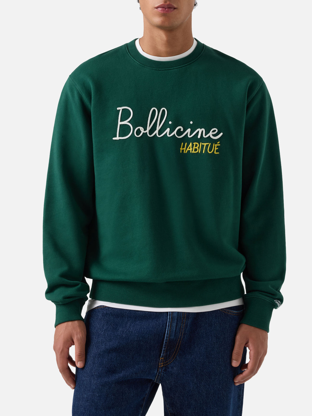 Sweat-shirt ras-du-cou Soho en coton vert avec broderie Bollicine Habitué 