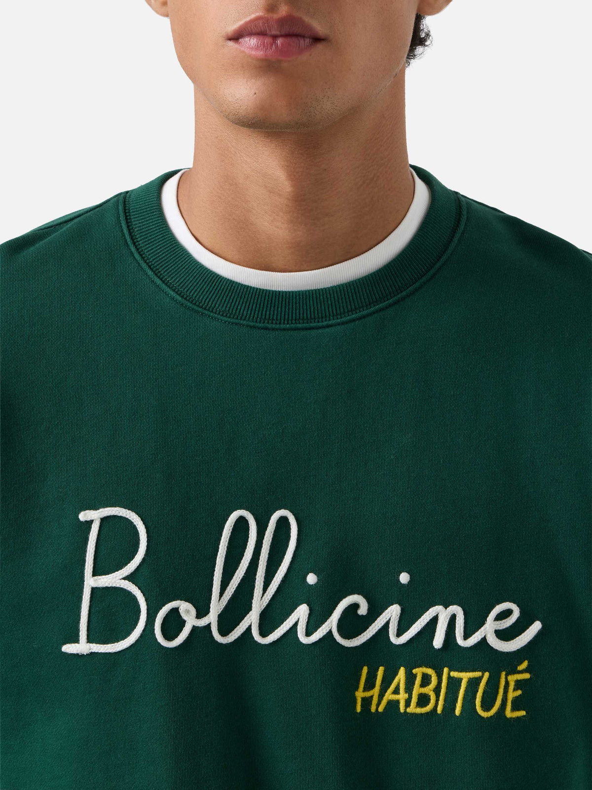 Sweat-shirt ras-du-cou Soho en coton vert avec broderie Bollicine Habitué 