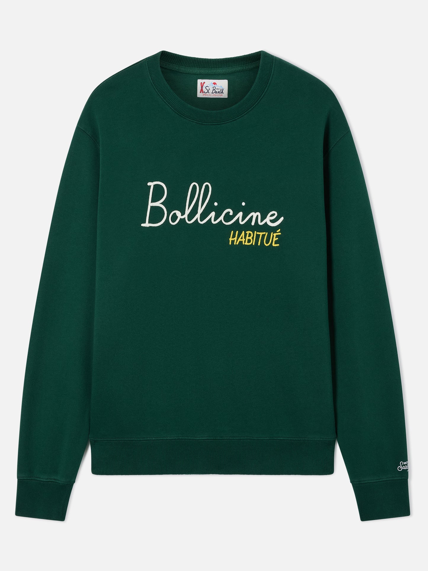 Soho Sweatshirt mit Rundhalsausschnitt aus grünem Baumwollstoff mit Bollicine Habitué-Stickerei 