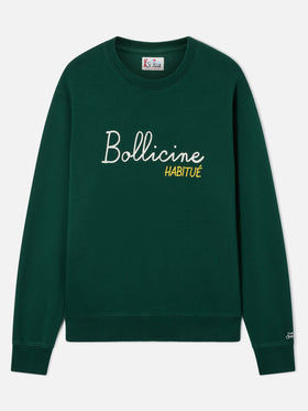 Soho Sweatshirt mit Rundhalsausschnitt aus grünem Baumwollstoff mit Bollicine Habitué-Stickerei 