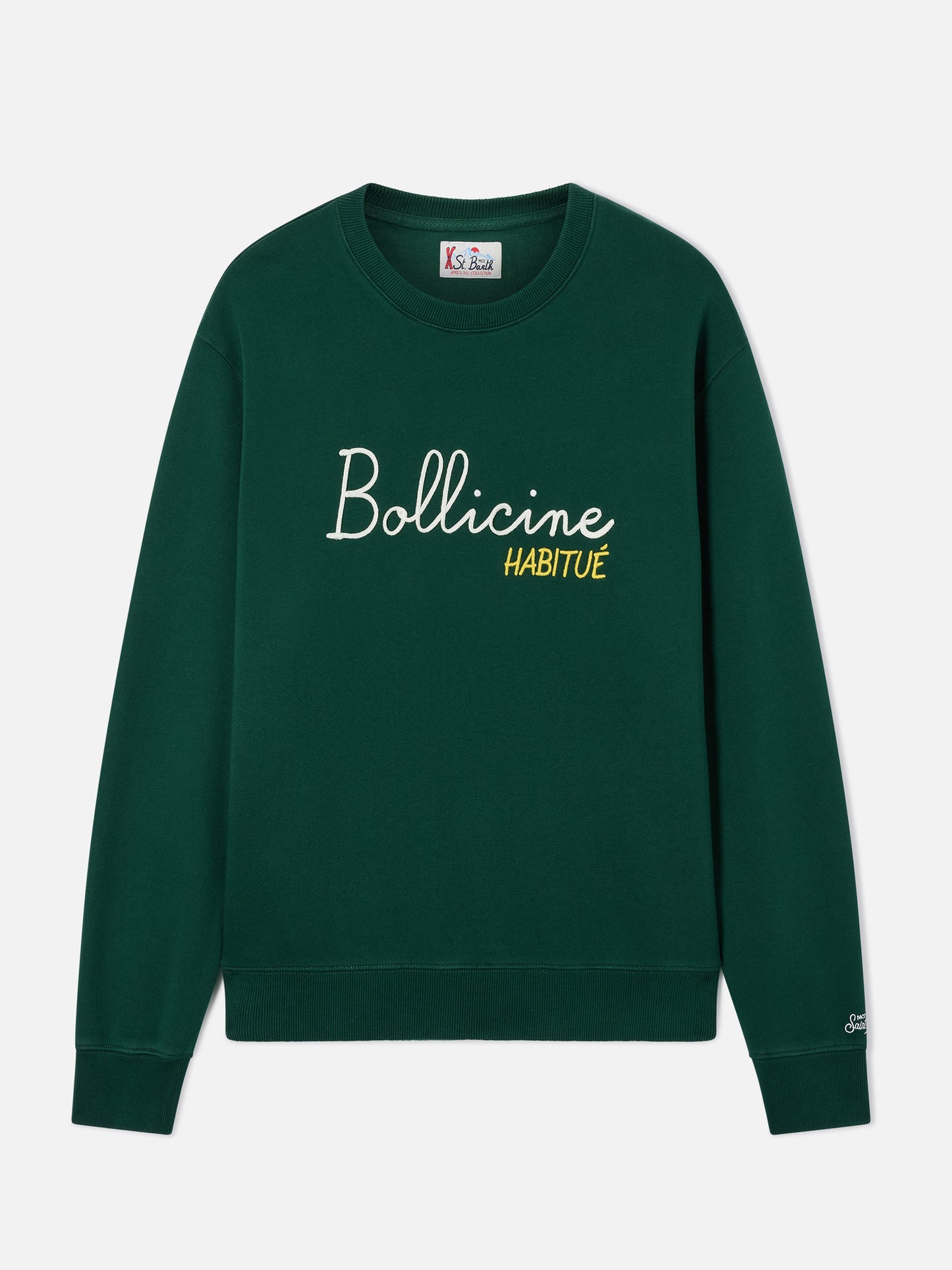 Soho crewneck sweatshirt in green cotton with Bollicine Habitué embroidery
