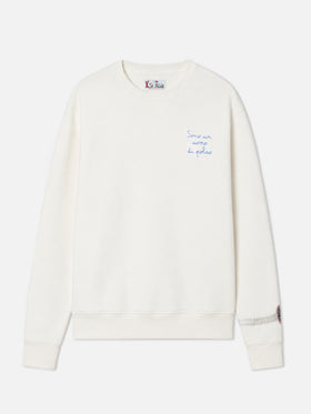 Sweat-shirt Soho en coton blanc avec imprimé montre-bracelet et broderie 