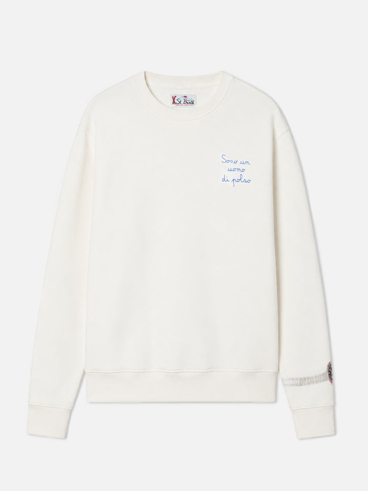 Soho Baumwoll-Sweatshirt in Weiß mit Armbanduhr-Print und Stickerei 