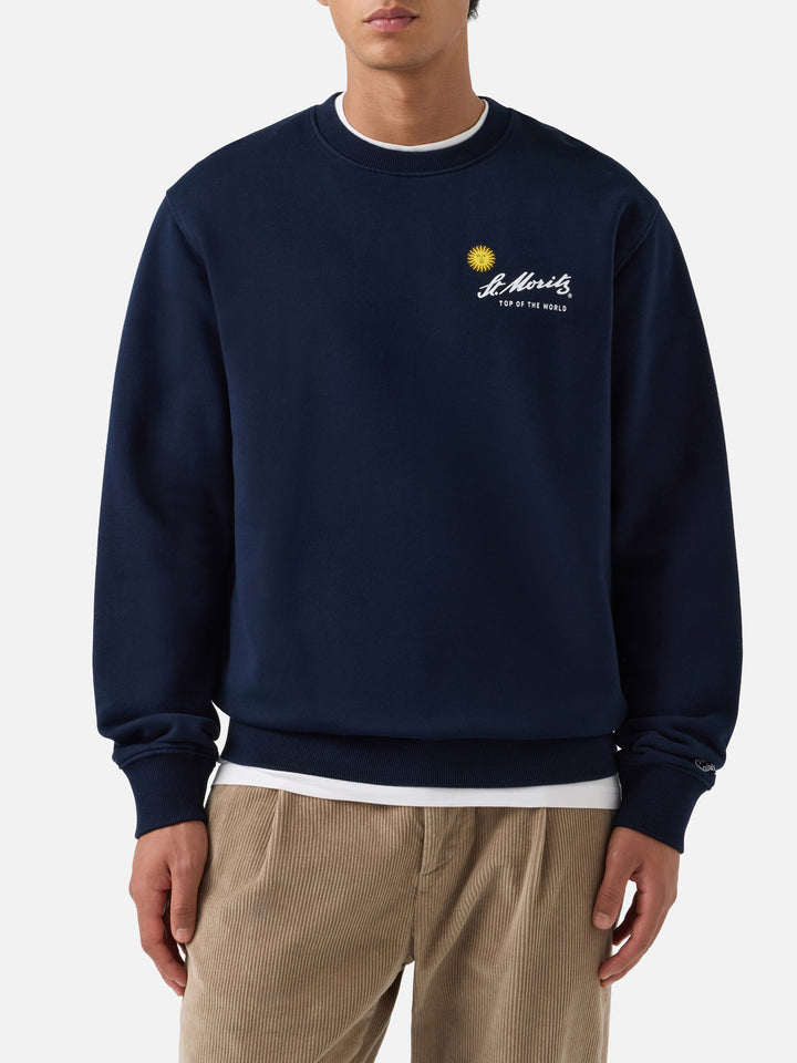 Navy blue Soho cotton sweatshirt with back St. Moritz print | Special edition