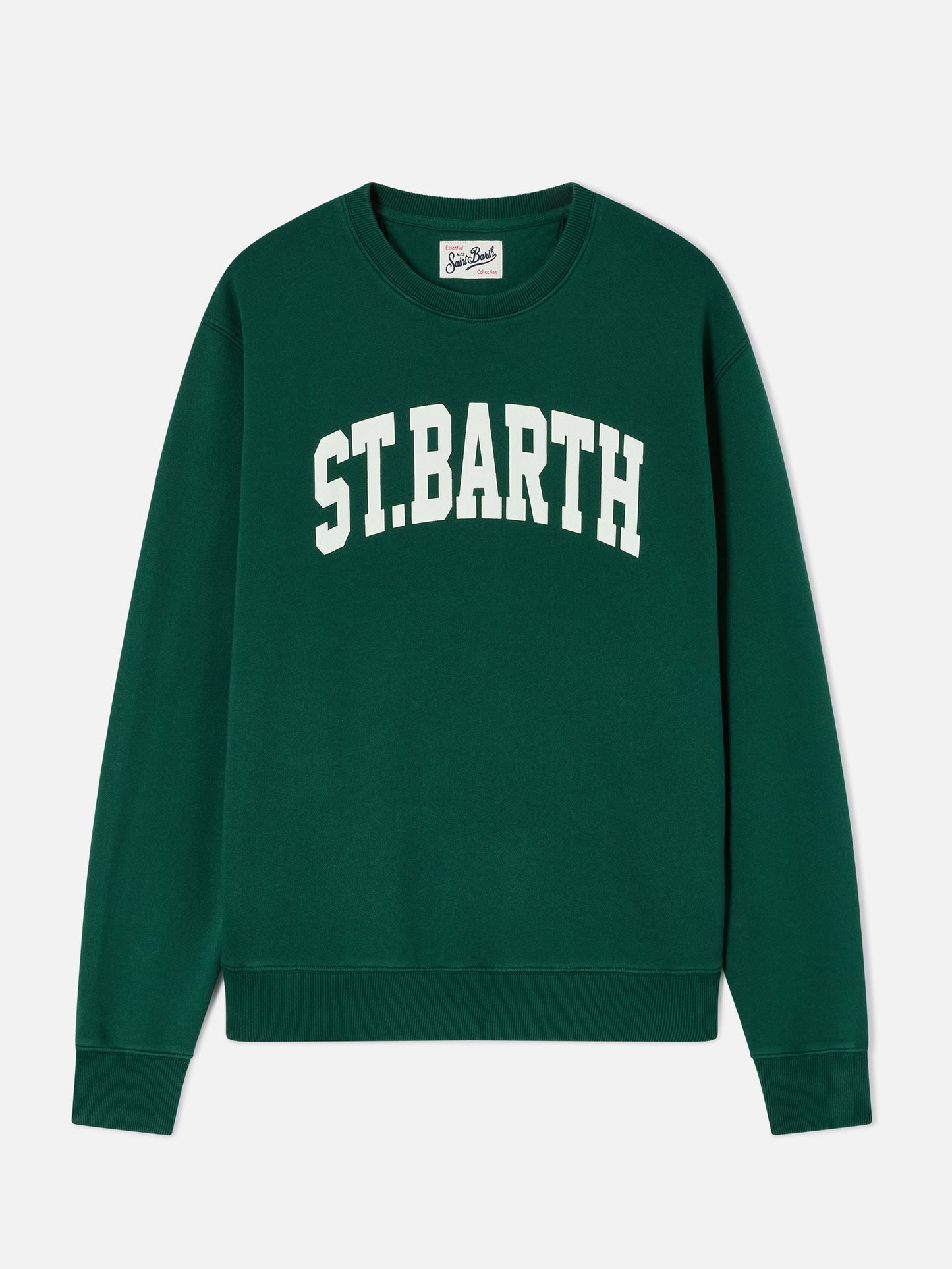 Felpa girocollo Soho in cotone verde con stampa St. Barth
