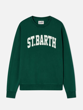 Felpa girocollo Soho in cotone verde con stampa St. Barth