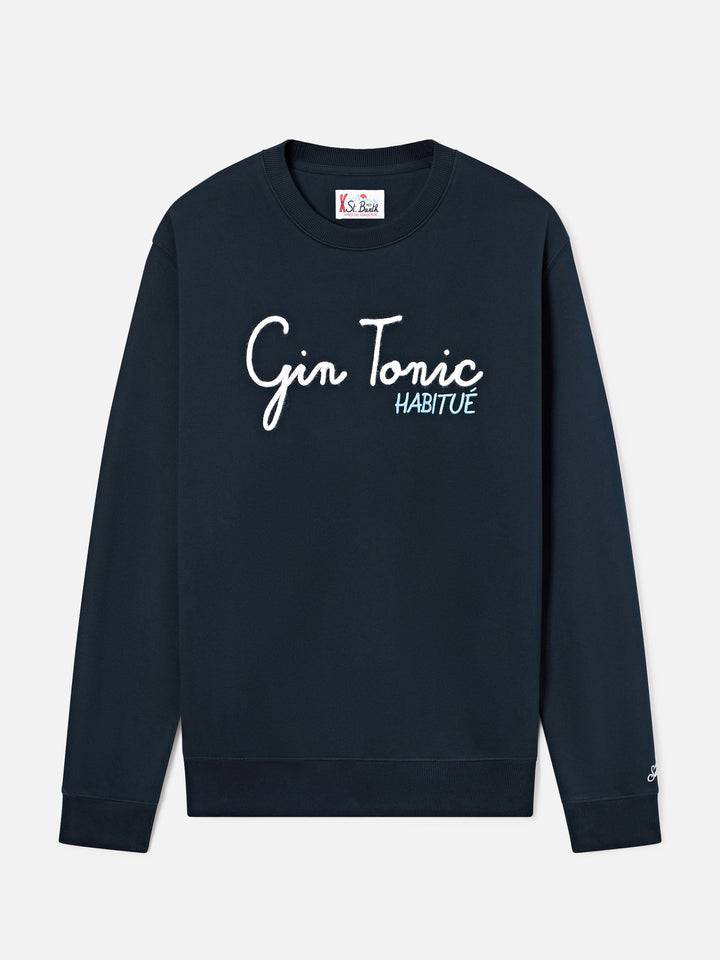 Felpa Soho blu navy in cotone con ricamo Gin Tonic Habitué