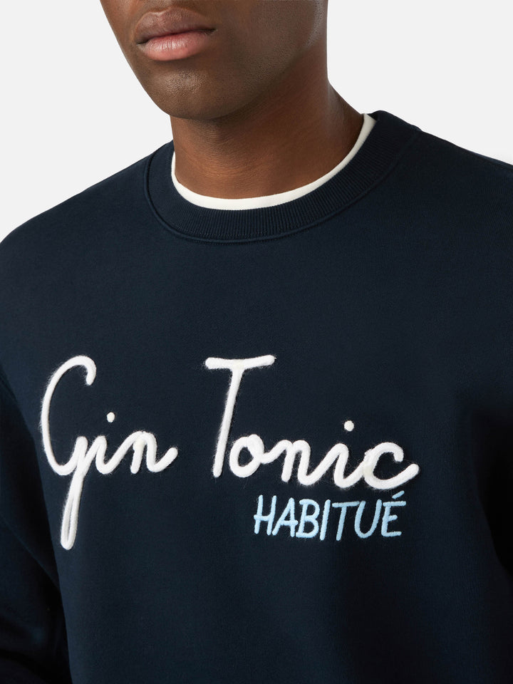 Felpa Soho blu navy in cotone con ricamo Gin Tonic Habitué