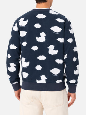 Crewneck blue sweatshirt with Coccole e nuvole embroidery | COCCOLEBIMBI SPECIAL EDITION