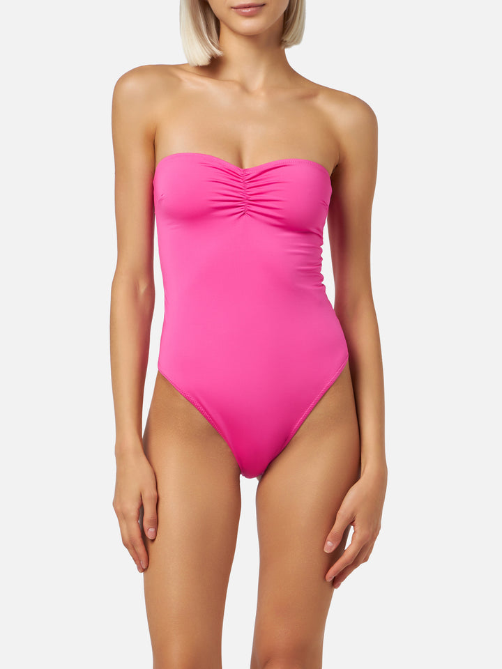 Costume da bagno intero fucsia senza spalline Soleil da donna