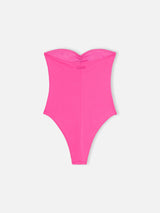 Costume da bagno intero fucsia senza spalline Soleil da donna