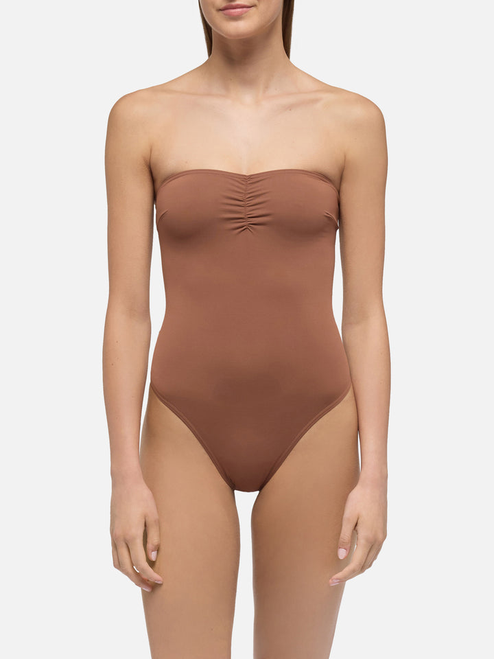 Soleil costume intero senza spalline marrone