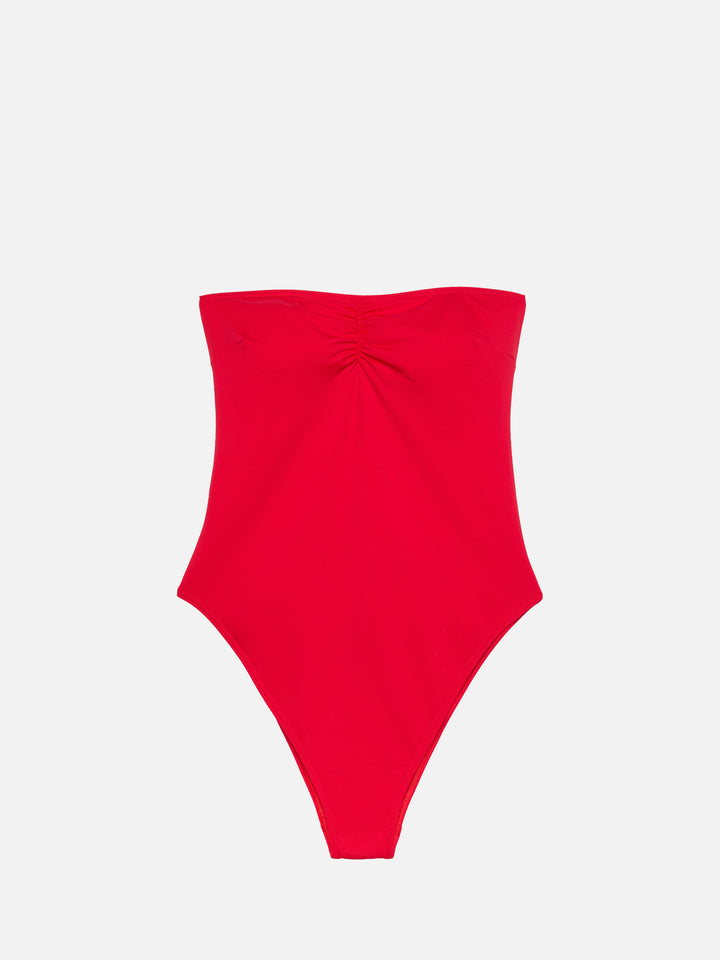 Soleil red strapless one-piece swimsuit