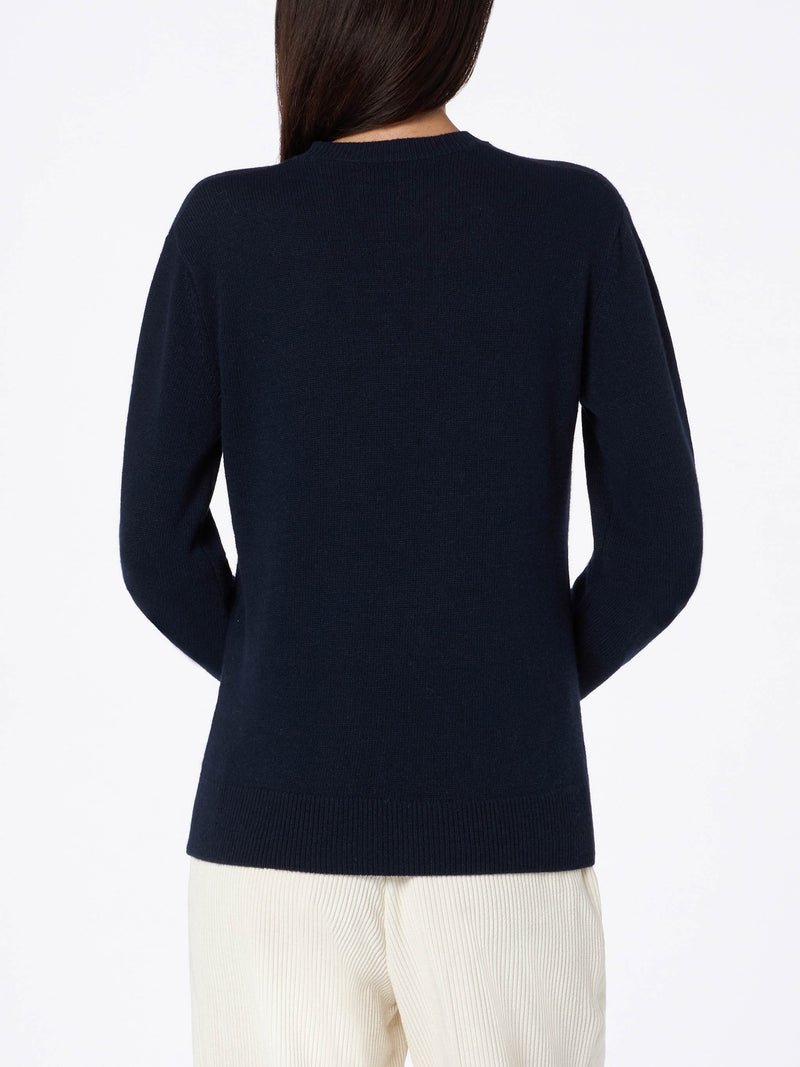 Woman blended cashmere navy blue sweater Sorbonne