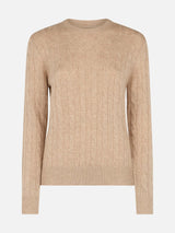 Women beige cable-knit cashmere blend sweater Sorbonne