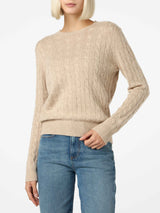 Women beige cable-knit cashmere blend sweater Sorbonne