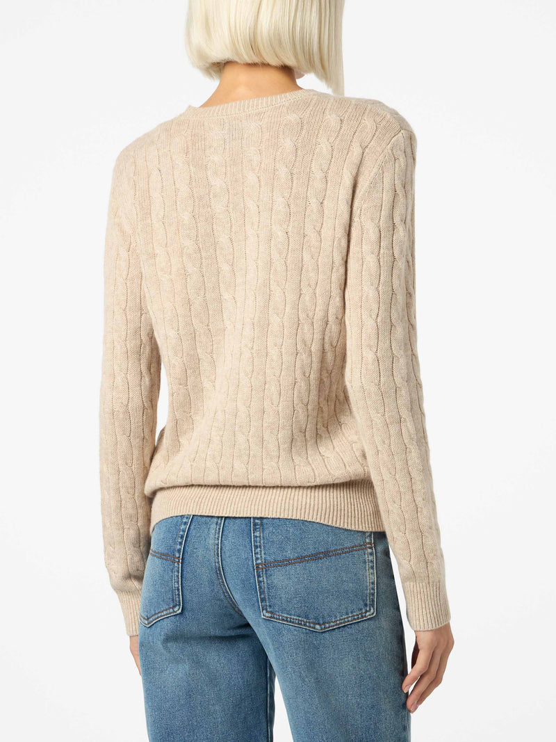 Women beige cable-knit cashmere blend sweater Sorbonne