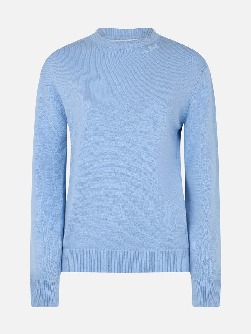 Woman blended cashmere light blue sweater Sorbonne