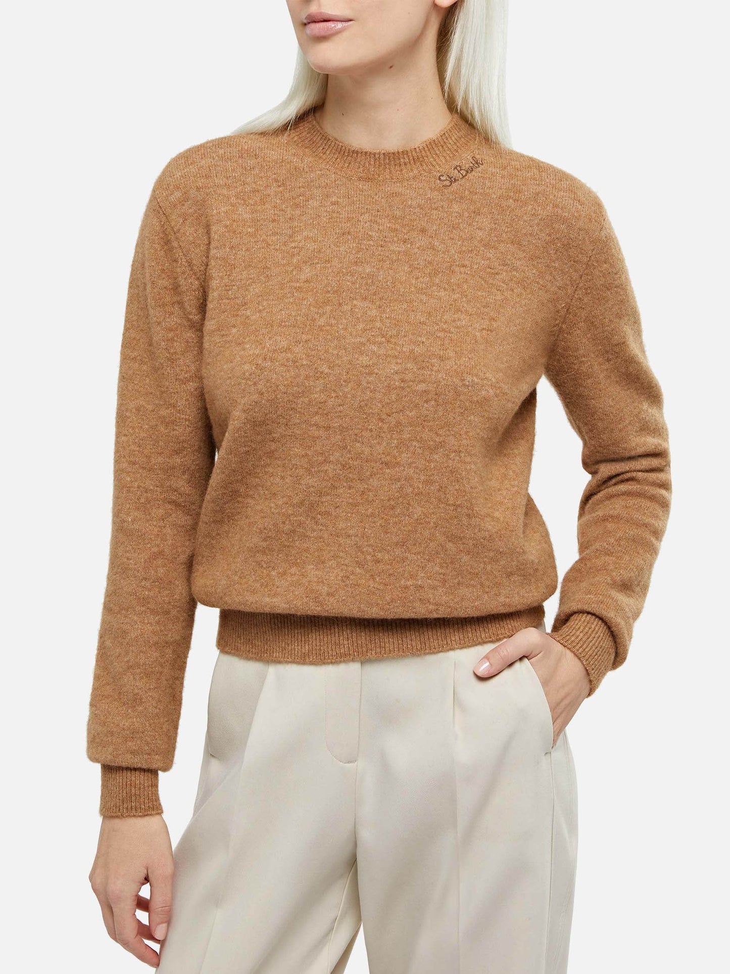 Woman stretch yarn camel sweater Sorbonne